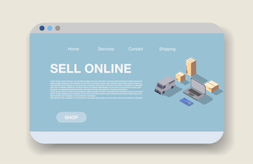 Delivery company web page landing mockup. Vector illustration. Template for a website. Transportation.