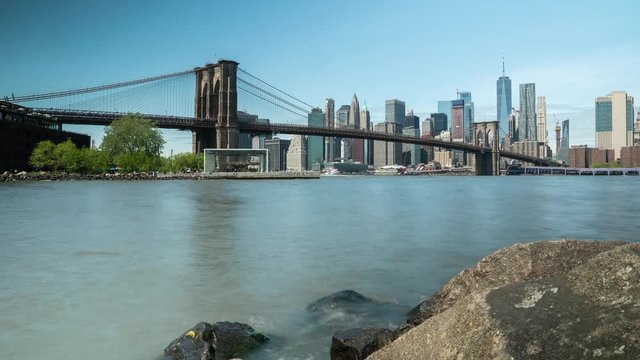 New York City Brooklyn Bridge downtown buildings skyline time-lapse 4k