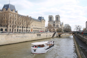 River seine and Notre Dame de Paris, a medieval Catholic cathedral in capital city of France