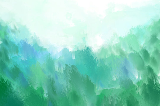 Abstract artistic textural green illustration. Image of green meadows or fields. Drawing paints.