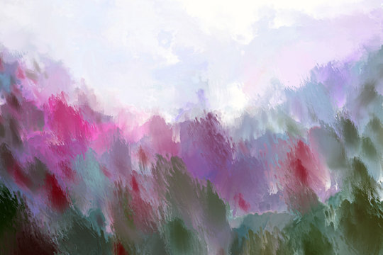 Abstract blurred artistic illustration of a flower field. Drawing paints.