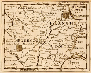 Old map of Franche Comté de Bourgogne. France. Vintage style