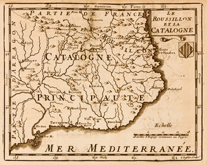 Old map of Catalonia in Spain. Vintage style