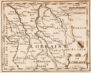 Old map of Lorraine in France. Vintage style