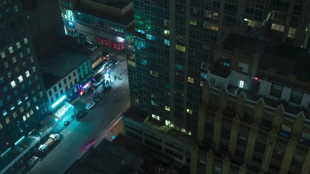 Top down shot of busy new york at night. Time Lapse