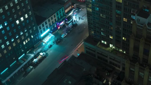 Top down shot of busy new york at night. Time Lapse