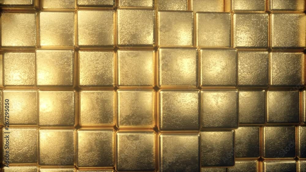 Poster beautiful abstract golden cubes. the golden wall of blocks is moving. seamless loop 4k cg 3d animati