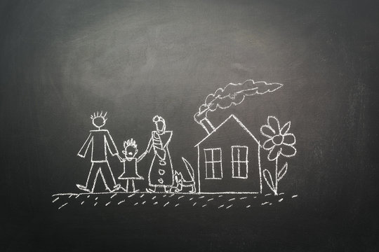 Child's drawing - family near home