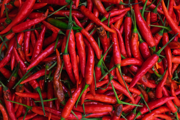 Close up red chilli pepper in the market