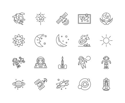 Astronomy Line Icons, Linear Signs, Vector Set, Outline Concept Illustration