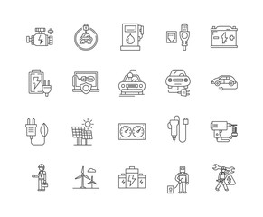 Batteries line icons, linear signs, vector set, outline concept illustration