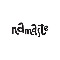 Namaste. Vector yoga illustration with lettering. Yoga, meditation, buddhism and hinduism theme. Hand written black word isolated on white. Modern calligraphy.