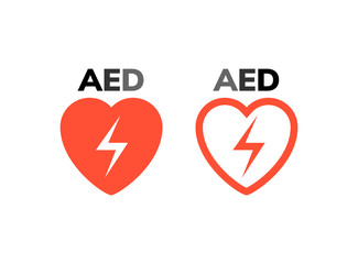 AED symbol icon. Heart first aid defibrillator sign. Automated external device for heart attack logo