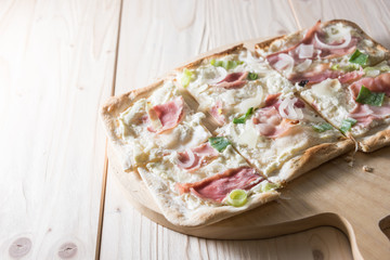 delicious pizza with sliced ​​pieces