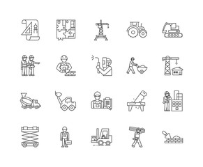 Construction worker line icons, linear signs, vector set, outline concept illustration