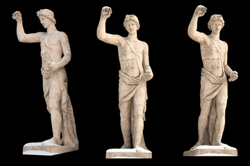 Sculpture of the ancient Greek god Apollon isolate. Vintage carving set with Ancient greece mythology.