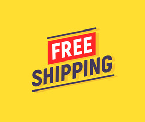 Fototapeta premium Free shipping delivery banner design. Truck product shipping promotion typography