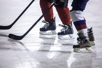 Fototapeta premium legs during the men Ice Hockey match, sport