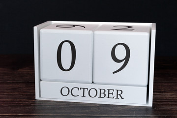 Business calendar for October, 9th day of the month. Planner organizer date or events schedule...