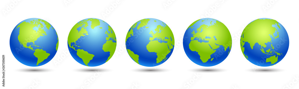 Wall mural set 3d globes with world maps - vector for stock