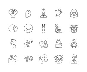 Depression line icons, linear signs, vector set, outline concept illustration