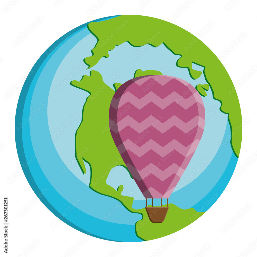 Poster world planet earth with balloon air hot