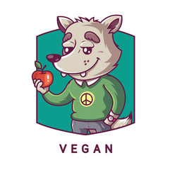 character wolf holding an apple in his paw. 