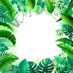 Fototapeta na wymiar frame of different tropical leaves on white background
