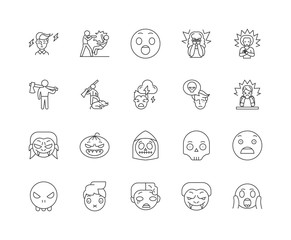 Fear line icons, linear signs, vector set, outline concept illustration