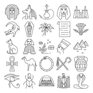 Egypt icons set in thin line style
