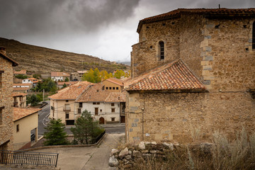 Fototapeta na wymiar typical architecture in Villarroya de los Pinares, province of Teruel, Aragon, Spain