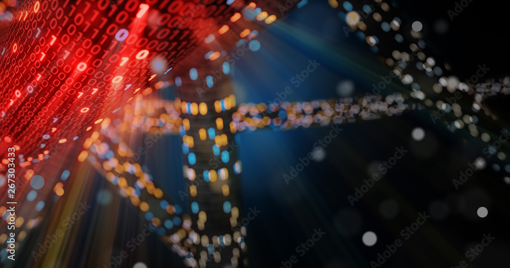 Poster Hacking red and blue digital binary code matrix 01 background. Hacker, dark web, matrix, Digital data code in safety security technology concept. 3D rendering