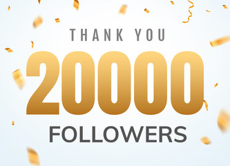 Thank you 20000 followers design template social network number anniversary. Social users golden number friends thousand celebration