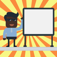 Businessman Office Worker Sunglasses Blank Whiteboard Meeting Presentation Business concept Empty template copy space isolated Posters coupons promotional material