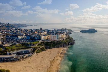Fototapeta premium Aerial photo of Tenby bay small town south wales united kingdom