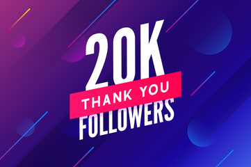 20000 followers vector. Greeting social card thank you followers. Congratulations 20k follower design template