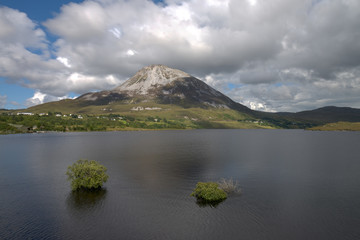 View of Dunlewey lake in front of the Mount Errigal near the Poisoned Glen in Donegal, Ireland