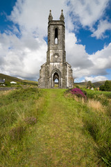 Fototapeta na wymiar Old Ruined Church at the bottom of Mount Errigal near the poisoned Glen, Donegal, Ireland