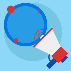 SpeakingTrumpet Empty Round Stroked Speech Text Balloon Announcement Design business concept Empty copy text for Web banners promotional material mock up template