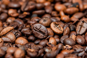 Mixture of different kinds of coffee beans. Coffee Background