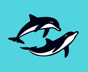 Playful marine dolphins on white background