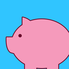 Fat huge pink pig plump like piggy bank with sharp ear and small round eye Design business Empty copy space text for Ad website promotion isolated Banner template.