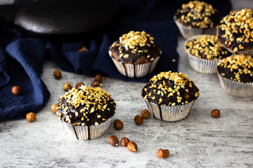 low carb hazelnut muffins with almond flour sugarfree glutenfree with chocolate topping