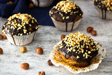 low carb hazelnut muffins with almond flour sugarfree glutenfree with chocolate topping