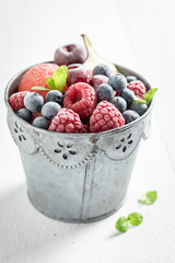 Homemade ice cream sorbet with berries and watermelon