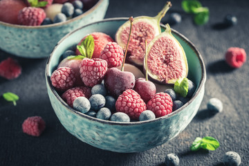 Yummy ice cream sorbet with berries and watermelon