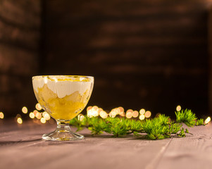 shortbread cake with cream dessert in a glass container
