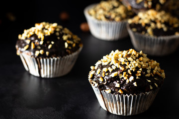 low carb hazelnut muffins with almond flour sugarfree glutenfree with chocolate topping