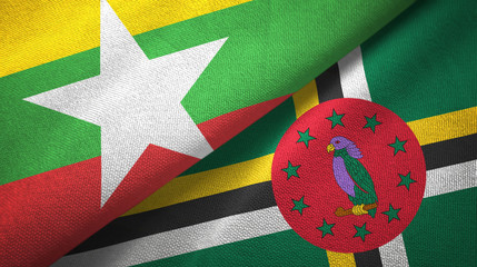 Myanmar and Dominica two flags textile cloth, fabric texture