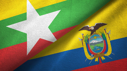 Myanmar and Ecuador two flags textile cloth, fabric texture